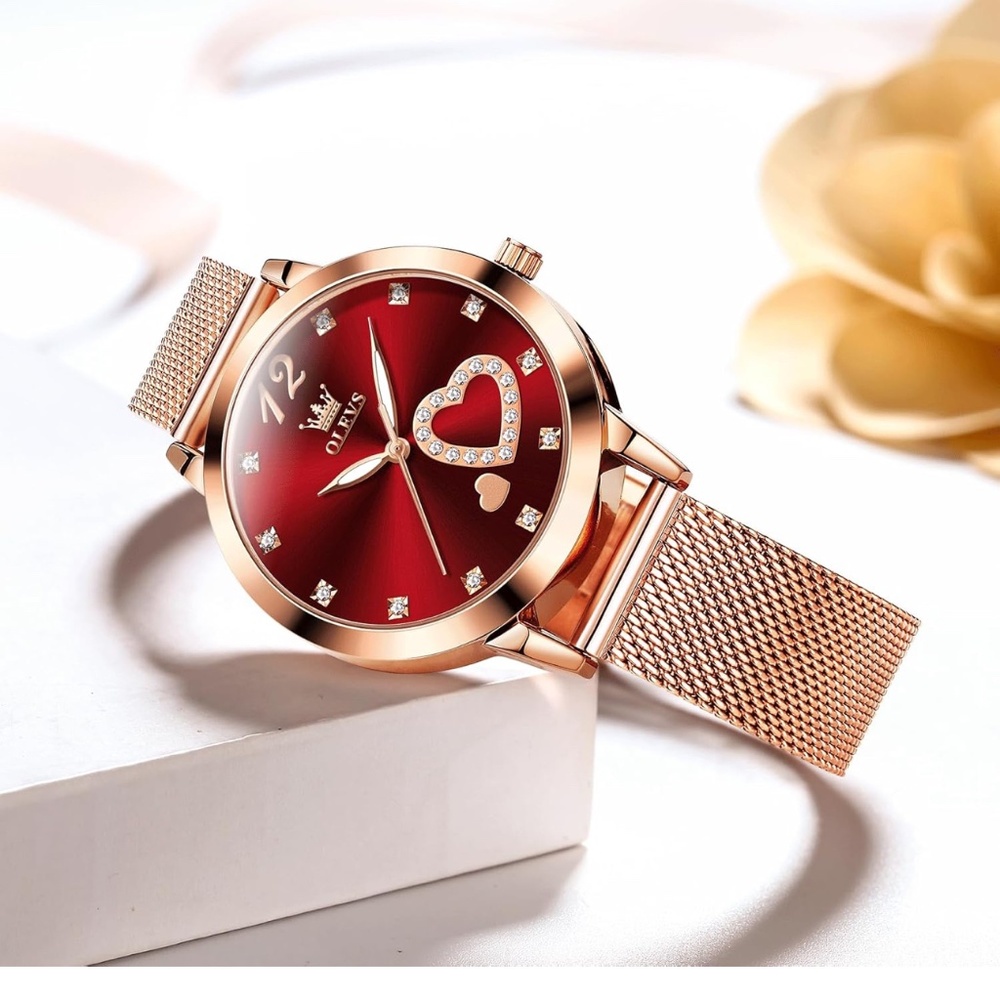 Rose Gold Watch for Women Mesh Strap Fashion Dress Hearts  Quartz Waterproof